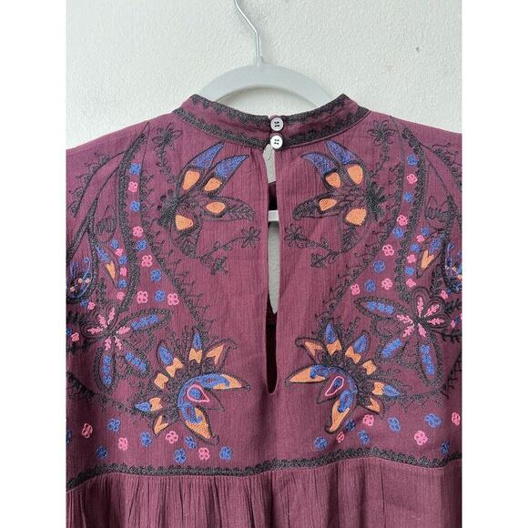 Parker Womens Boho Blouse Embroidered Flare Sleeves Purple High Neck Size M - Picture 6 of 12